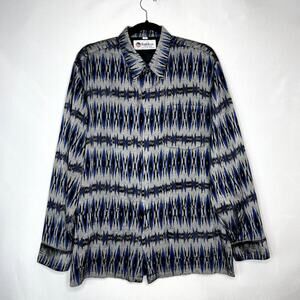 Batik Keris Shirt Mens Size 17 Blue Button Up Long Sleeve Cotton Casual